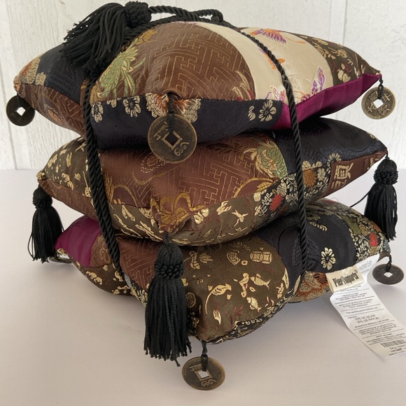 Pier 1 set of Three Ornate Satin Asian Accent Pillows NWT - Picture 2 of 16